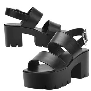 ReadySalted Women's Chunky Platform Open Toe Block Heeled Lightweight Sandal Blk